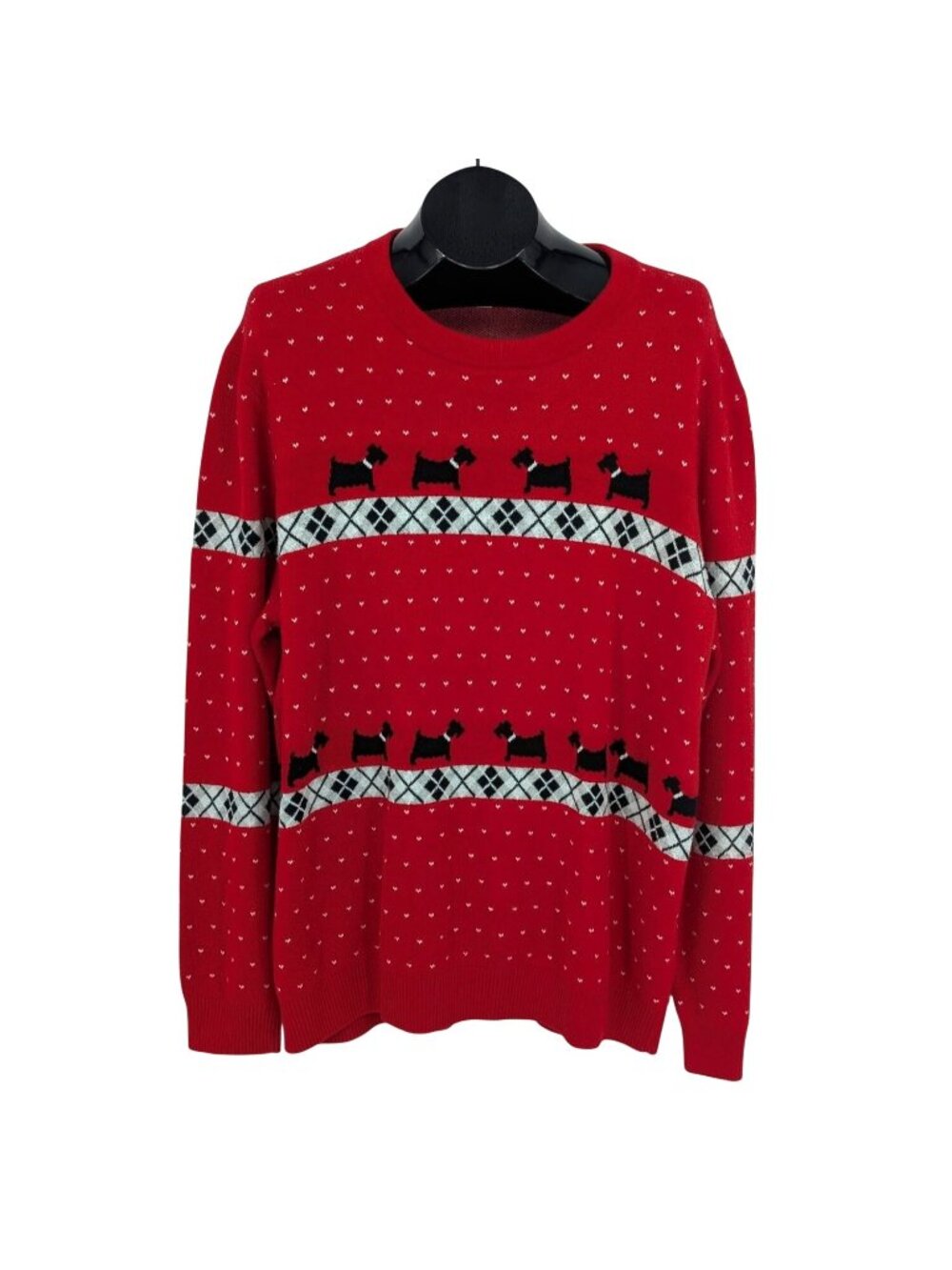 Charter Club Red Scottie Dog Argyle Crewneck Sweater Preppy Holiday Knit XLarge